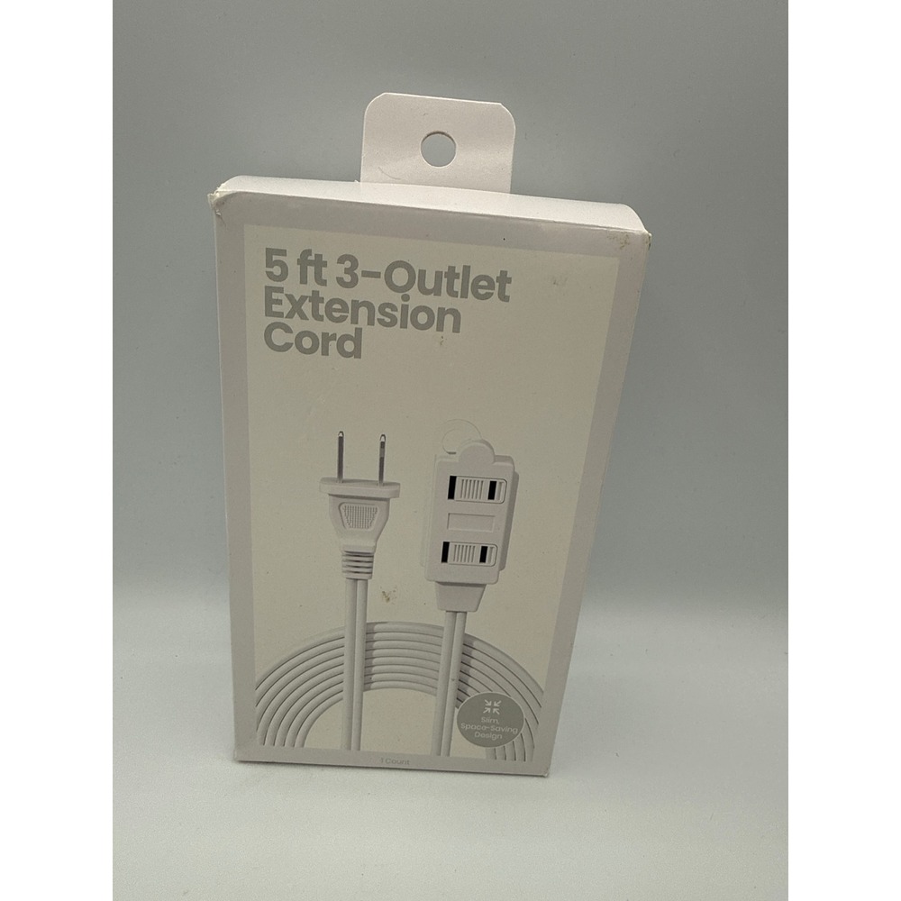 GEMS 5 ft 3-Outlet Extension Cord Unisex 5ft White New Slim Space-Saving Design